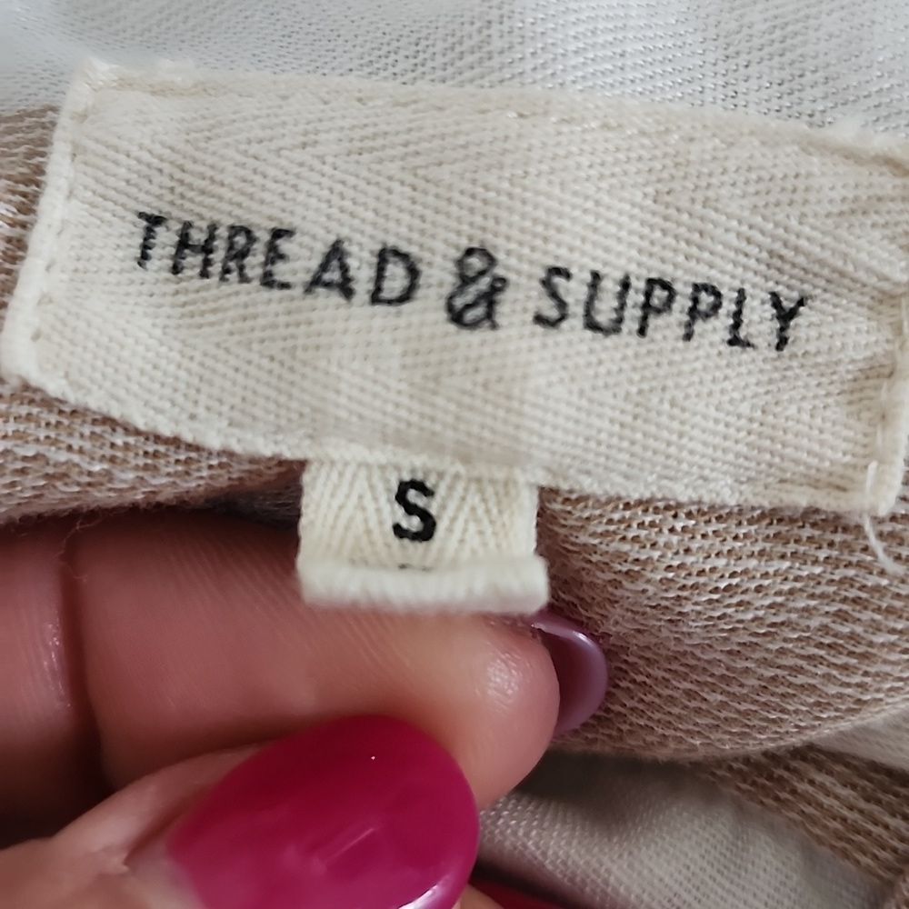 Thread + Supply Button Down Cream & Tan Striped 1… - image 4